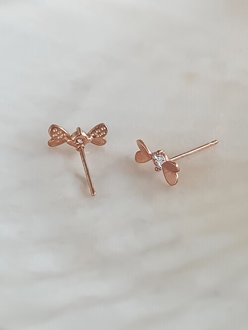 14K 샤벳 하트리본 귀걸이(핀/침형)